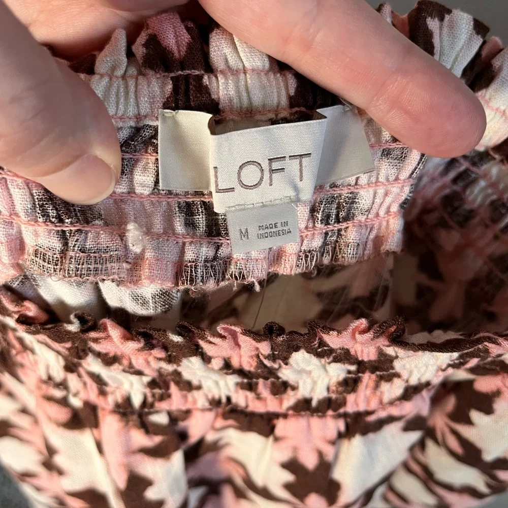 Loft Pink‎ Brown Geometric Ikat Print Tie Strap Cami Top Linen Blend NWT Medium